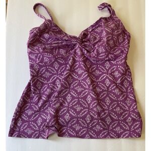 Lands End Swim Tankini Top Size 8 Underwired Bra Printed Purple Swim Top